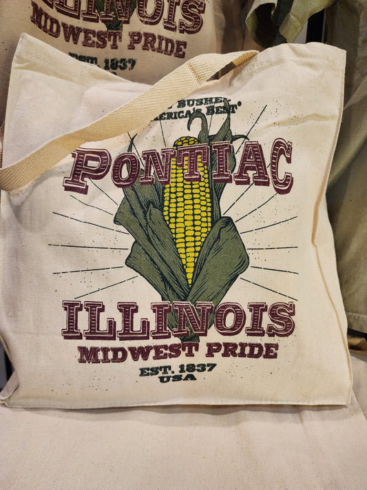 "Pontiac, Illinois Midwest Pride" vintage seed bag design tote bag, Natural