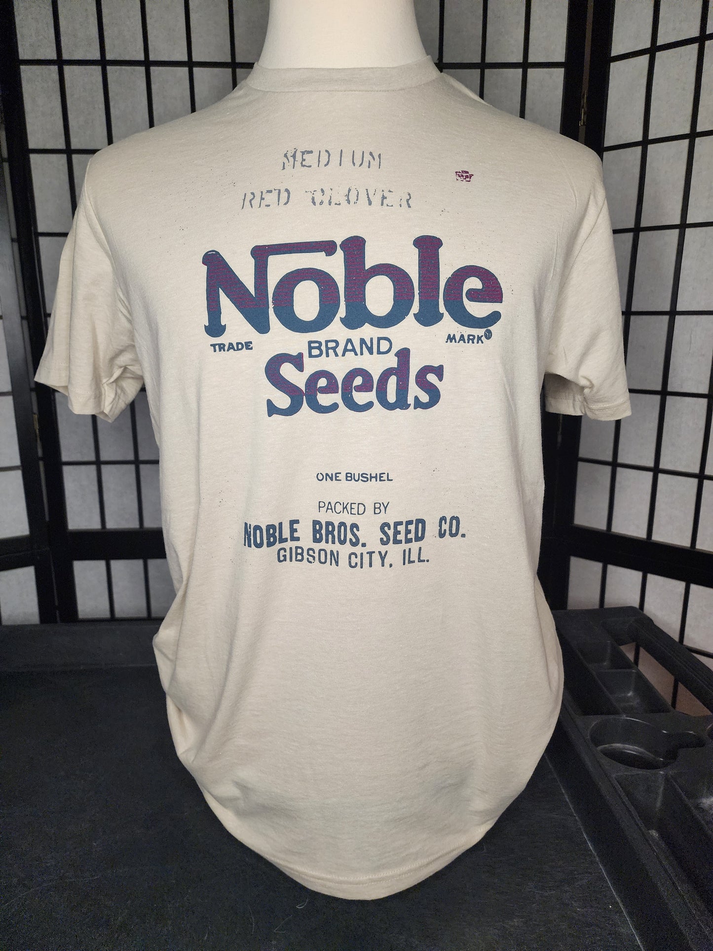 Vintage Farm Design Tee; "Noble Bros Seed Co" Next-Level tee, Heather Oatmeal