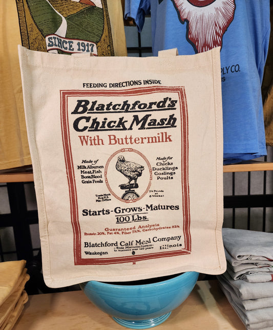 Vintage Seed Bag Design; "Blatchford's Chick Mash Waukegan, Illinois" Farmer's Market Tote, Natural