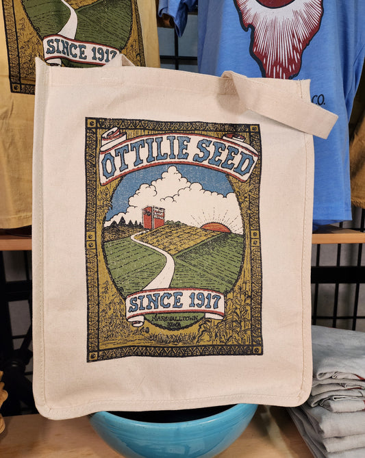 Vintage Farm Seed Bag Design; "Otillie Farms Iowa" Farmer's Market Tote, Natural