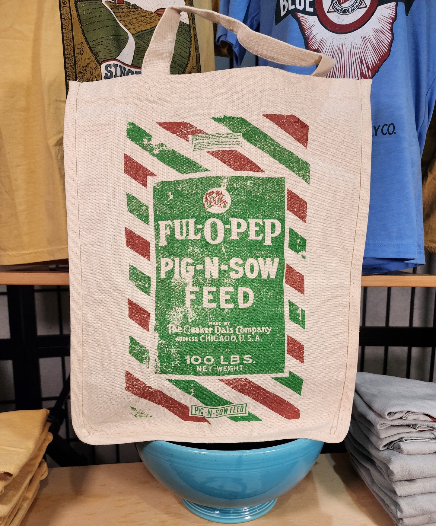 Vintage Seed Bag Design; "Ful-O-Pep Pig-N-Sow", Farmer's Market Tote, Natural