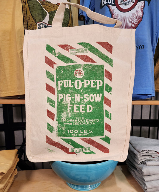 Vintage Seed Bag Design; "Ful-O-Pep Pig-N-Sow", Farmer's Market Tote, Natural