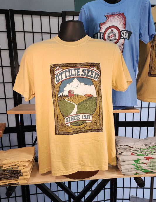 Vintage Farm Design tee; "Otillie Farms" Comfort Colors Tee, Mustard