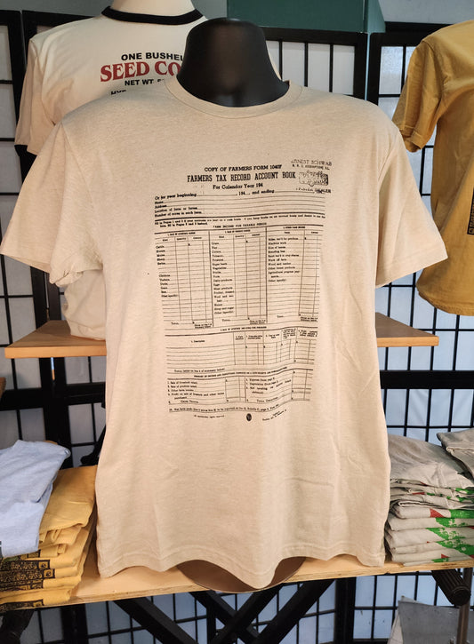 Vintage Farm Design; "IRS 1040F Form" Next-Level tee, Oatmeal