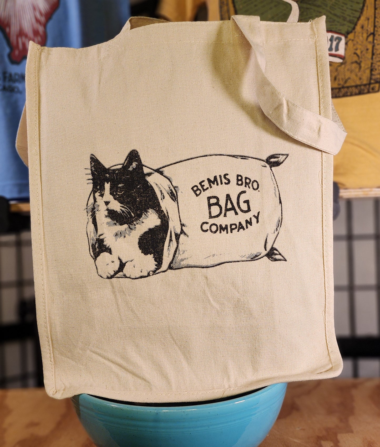 Vintage Farm Seed Bag Design; "Bemis Bro. Bag Co." Farmer's Market Tote, Natural