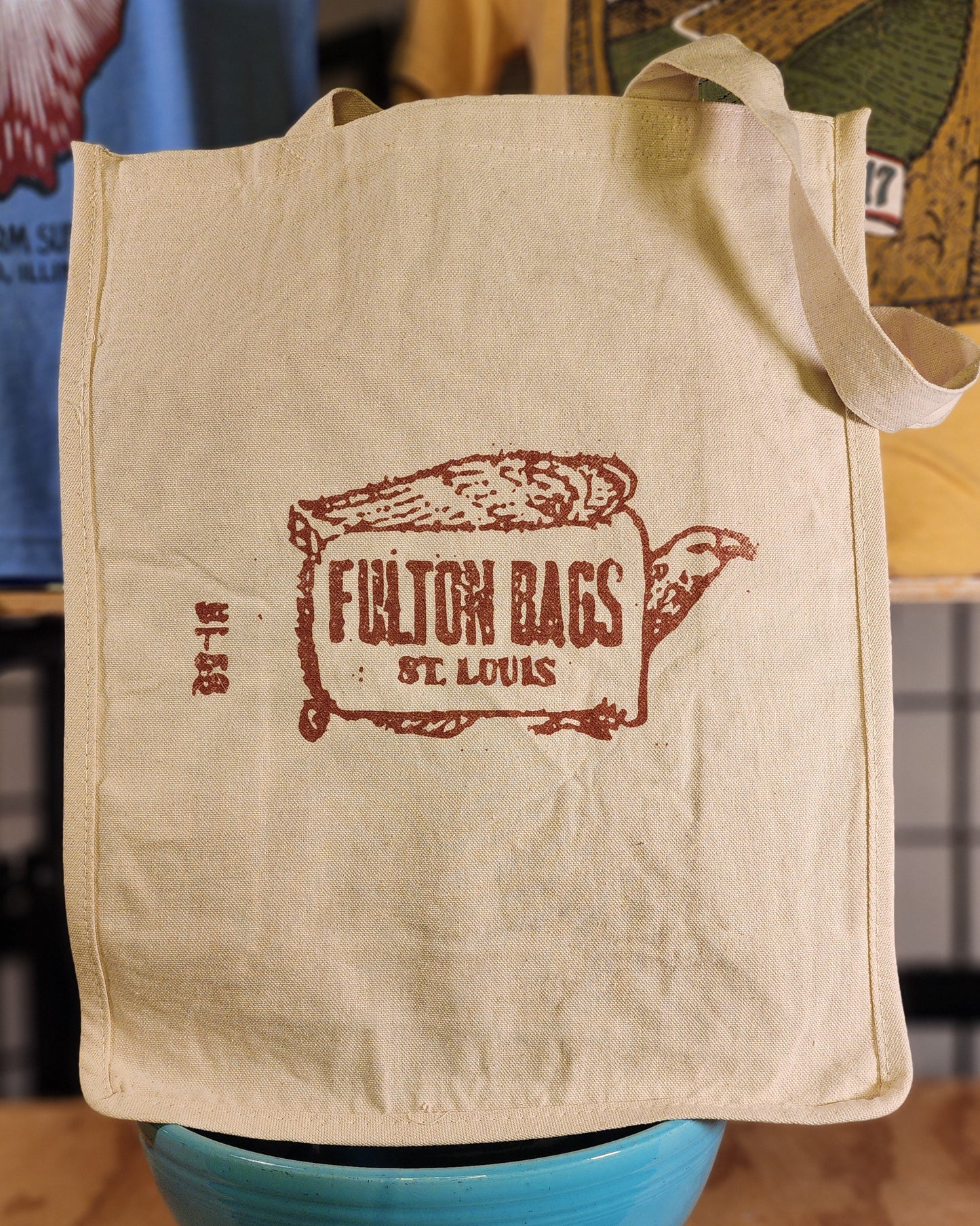 Vintage Farm Bag Design; "Fulton Bros. Bag Co" Farmer's Market Canvas Tote, Natural