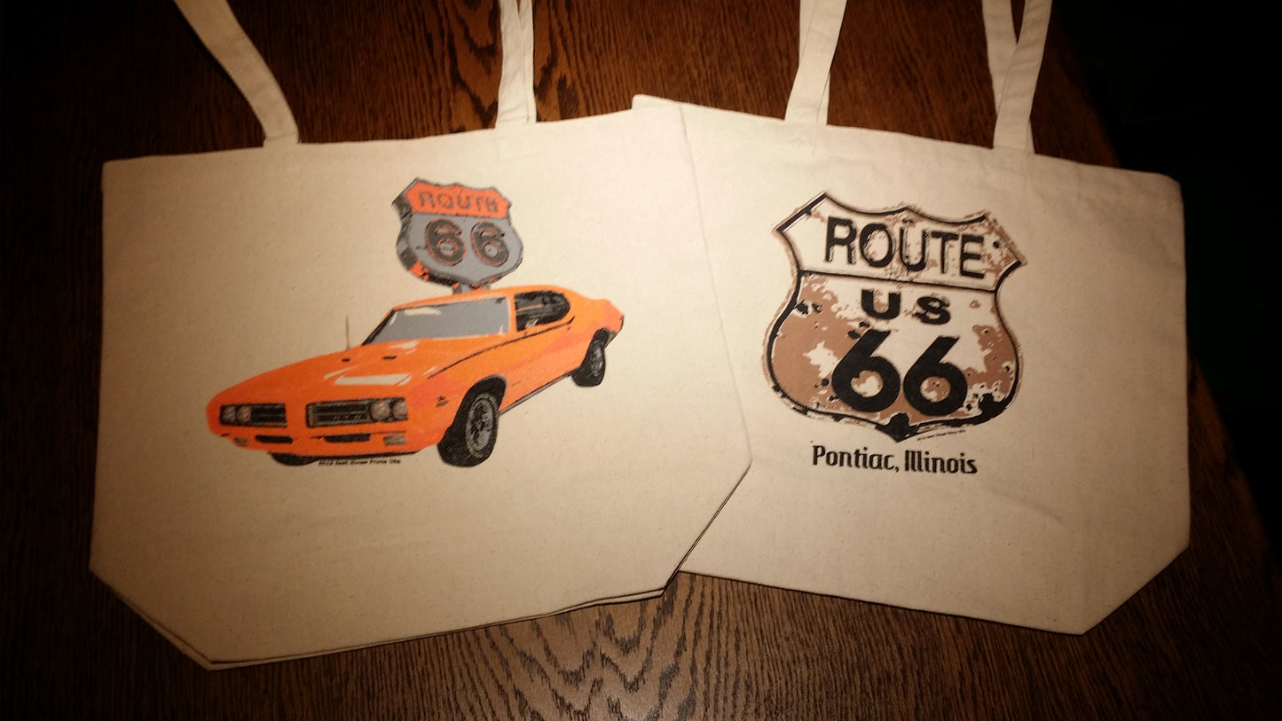 Route 66-Pontiac, Illinois Pontiac GTO Judge Canvas Tote